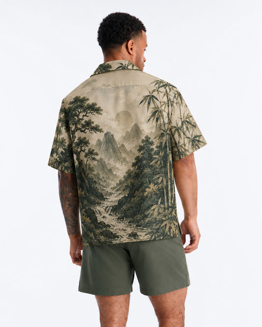 Tiger Mountain Landscape Men's Linen Shirt