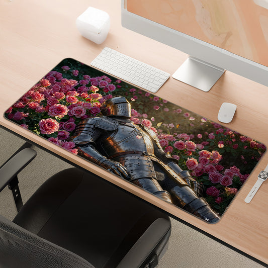 Iron Knight in Bloom | Rose Garden Valor Gaming Deskmat