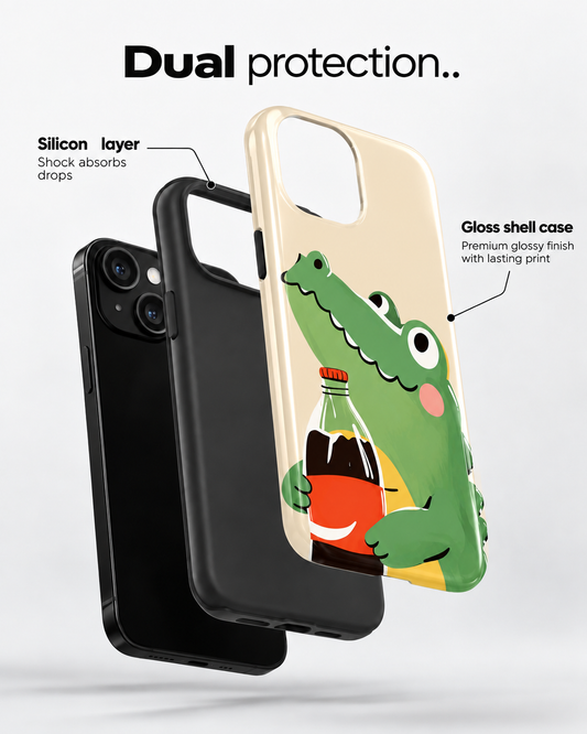Cute Crocodile Gloss Shell Dual Protection iPhone Case
