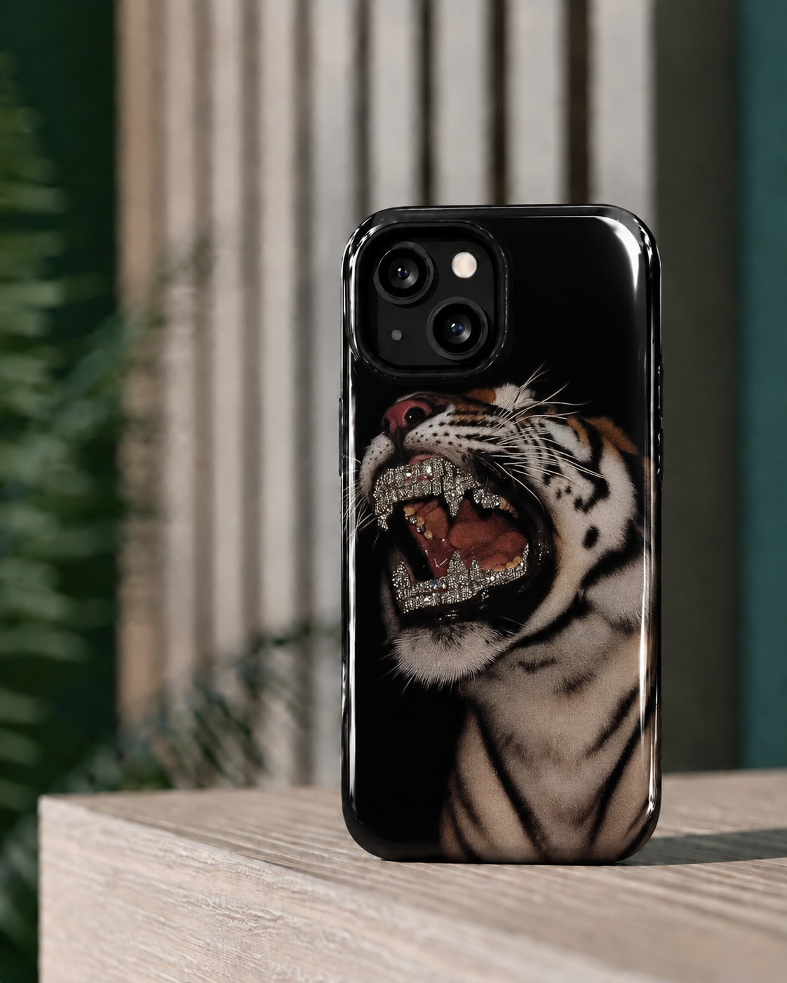 Rhinestone Tiger Gloss Shell Dual Protection iPhone Case