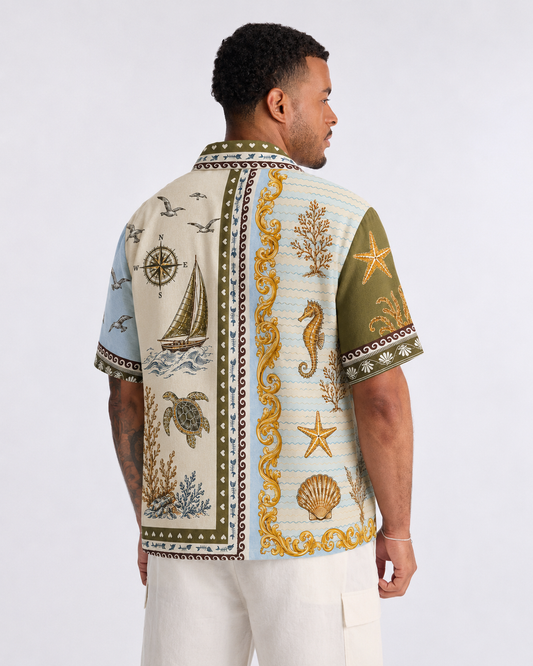 Oceanic Heritage Patchwork Men's Linen Shirt