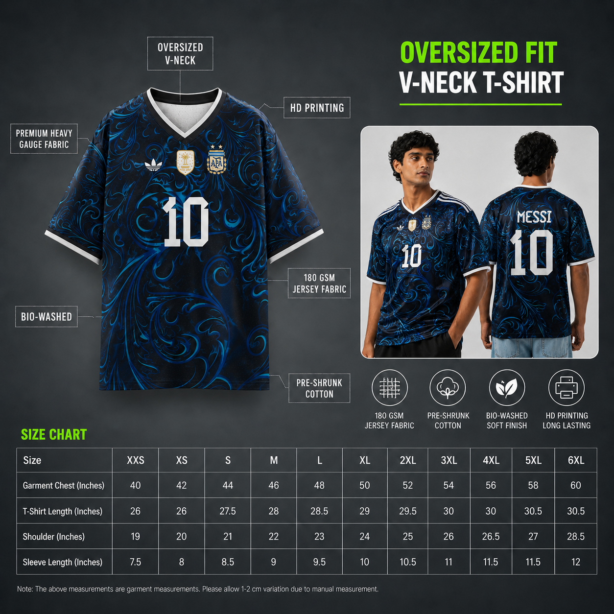 MESSI 26 Jersey | V-Neck Oversized T-shirt