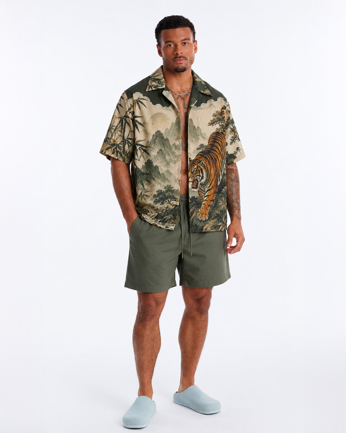 Tiger Mountain Landscape Men's Linen Shirt