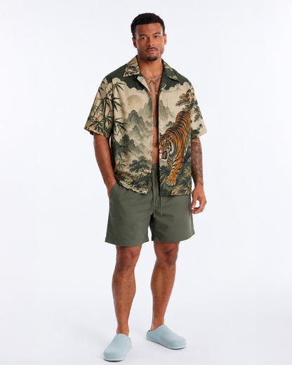 Tiger Mountain Landscape Men's Linen Shirt