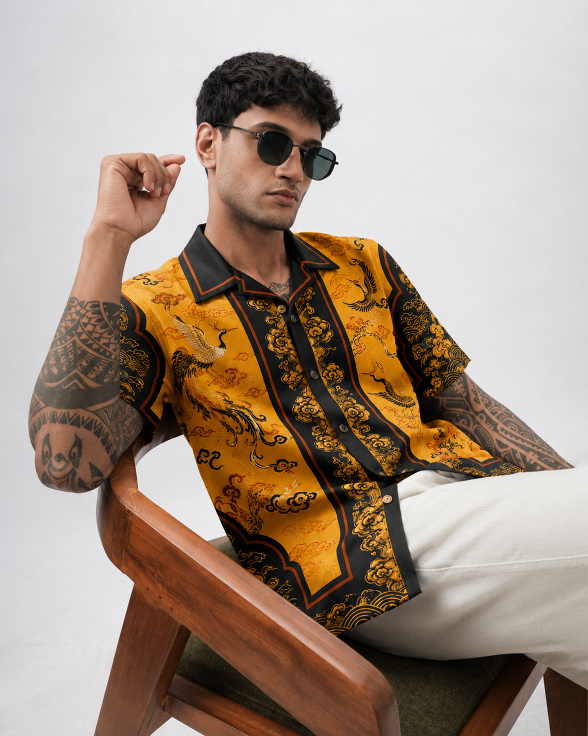 Golden Crane Dynasty Men's Linen Shirt