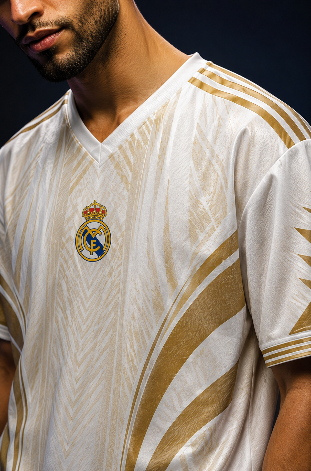 Gold & White Retro Football Jersey | V-Neck Oversized T-shirt
