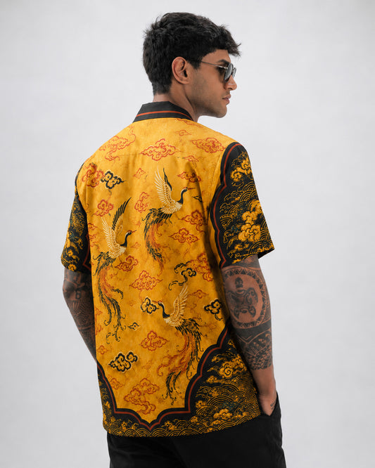 Golden Crane Dynasty Men's Linen Shirt