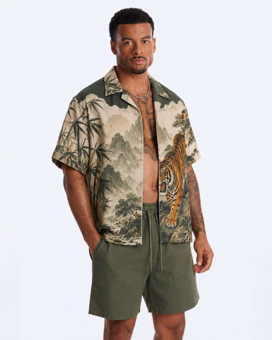 Tiger Mountain Landscape Men's Linen Shirt
