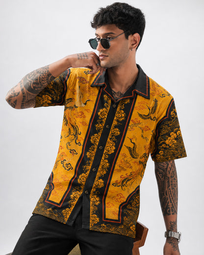 Golden Crane Dynasty Men's Linen Shirt