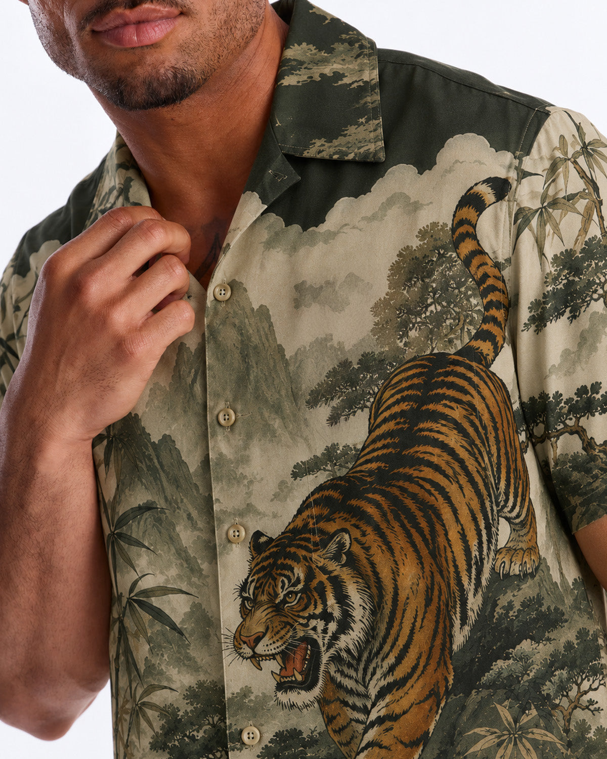 Tiger Mountain Landscape Men's Linen Shirt