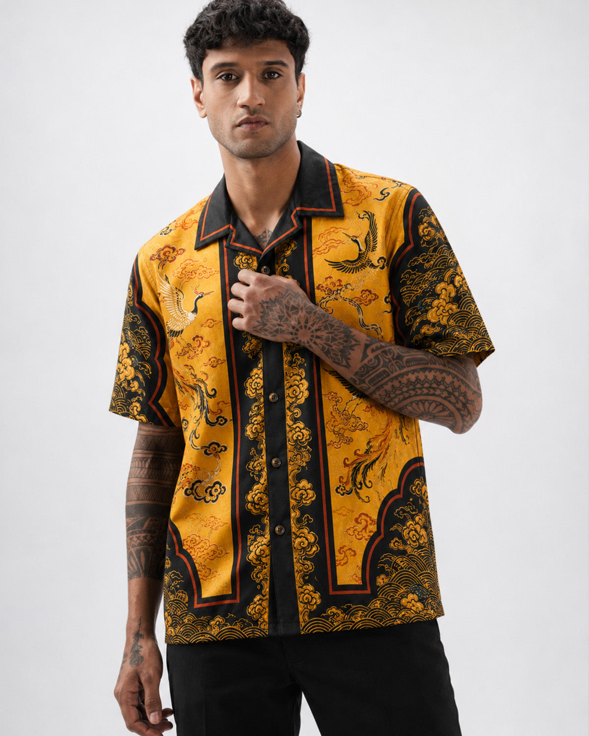 Golden Crane Dynasty Men's Linen Shirt