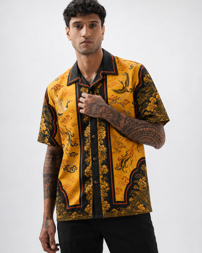 Golden Crane Dynasty Men's Linen Shirt