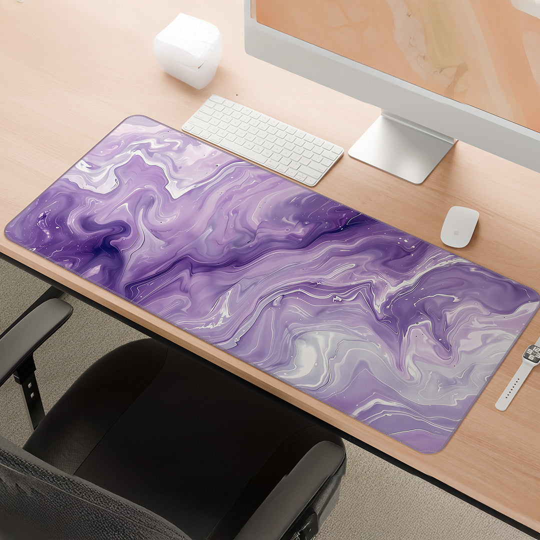 Lavender Marble Flow | Glossy Abstract Deskmat