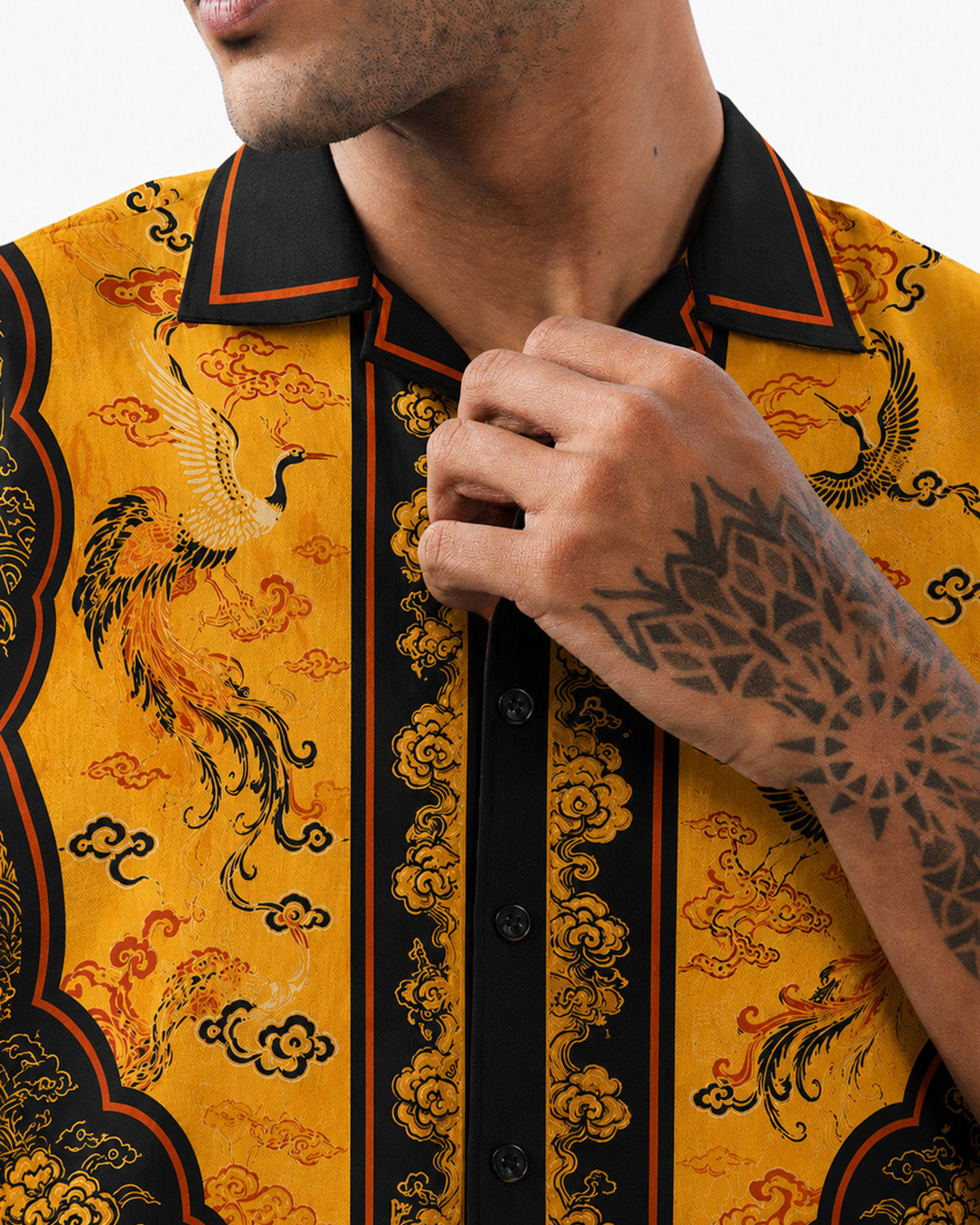 Golden Crane Dynasty Men's Linen Shirt