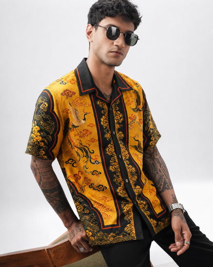 Golden Crane Dynasty Men's Linen Shirt