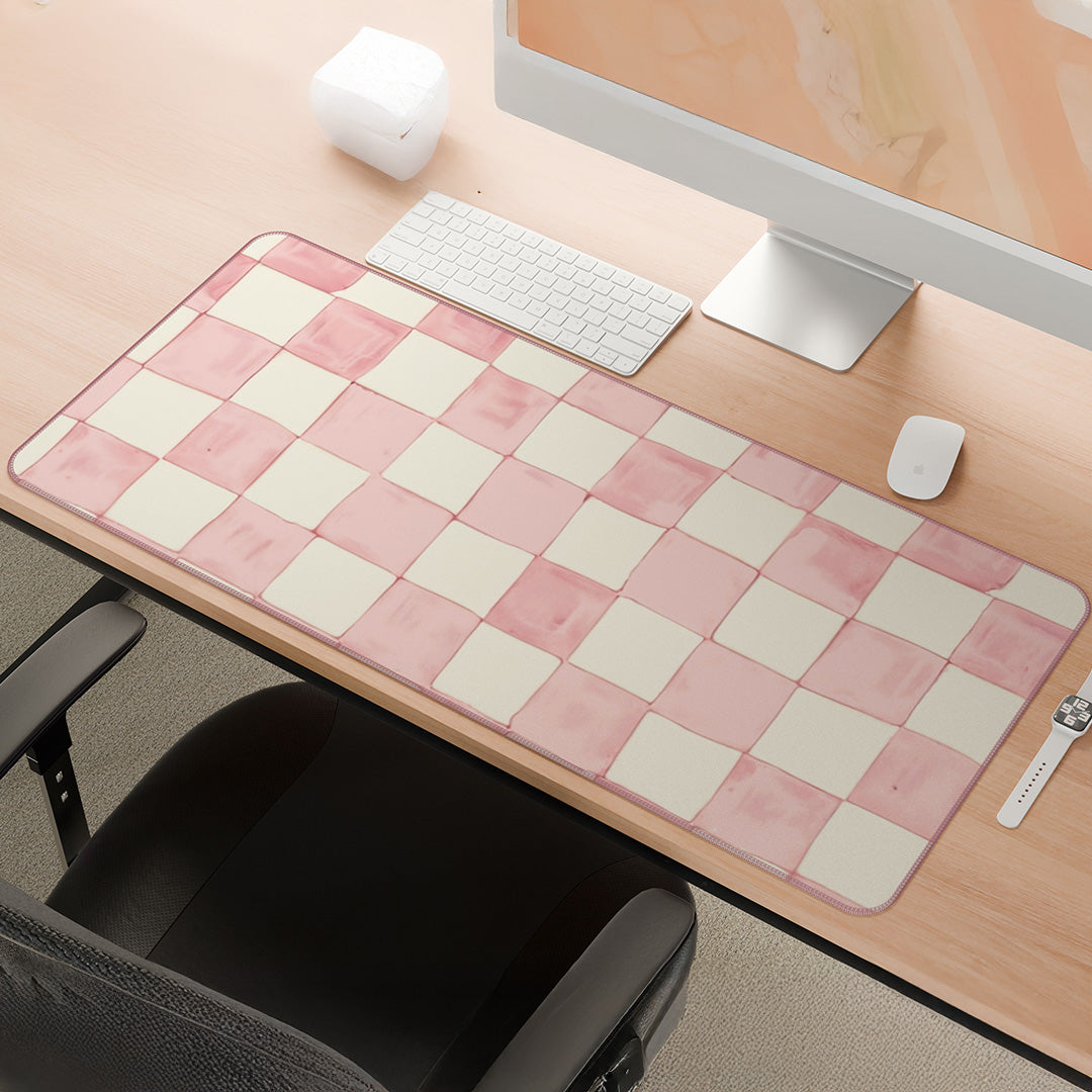Blush Checker Charm | Soft Aesthetic Gaming Deskmat