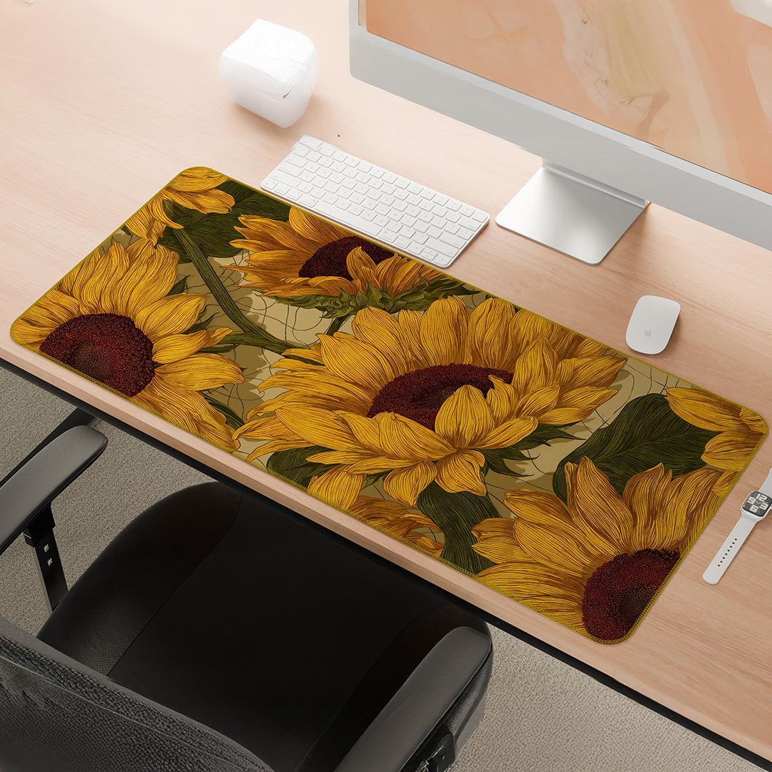 Golden Sunflower Bloom | Vintage Floral Gaming Deskmat