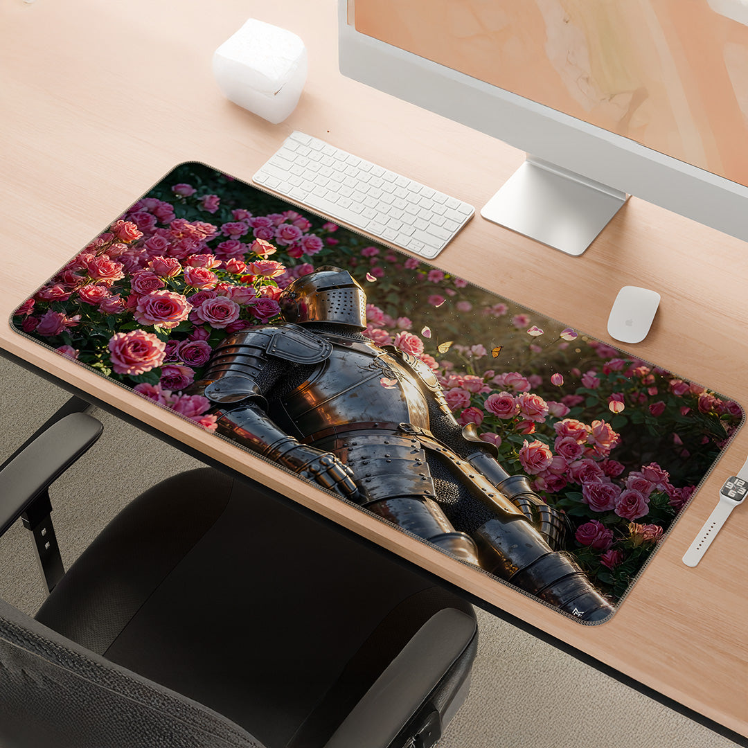 Iron Knight in Bloom | Rose Garden Valor Gaming Deskmat