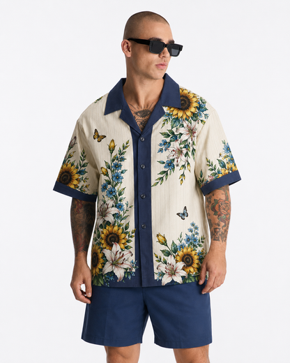 Sunflower & Lily Garden Men's Linen Shirt