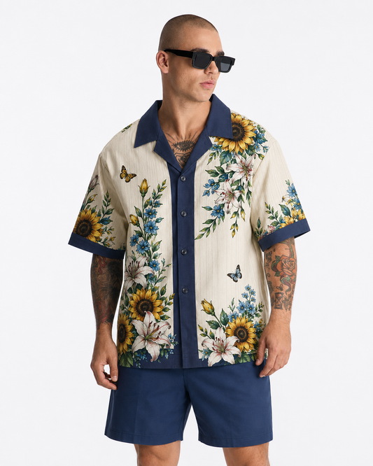 Sunflower & Lily Garden Men's Linen Shirt