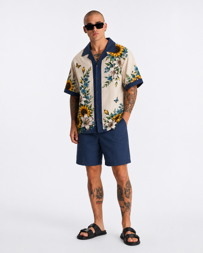 Sunflower & Lily Garden Men's Linen Shirt