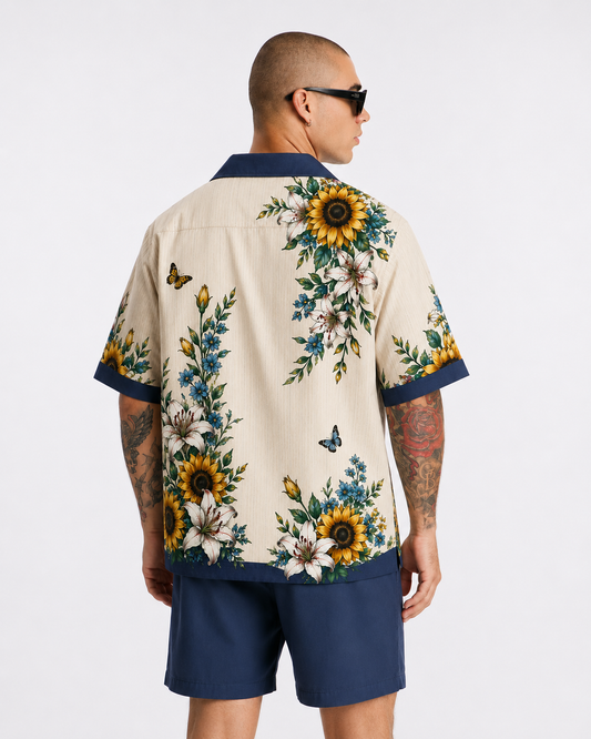 Sunflower & Lily Garden Men's Linen Shirt