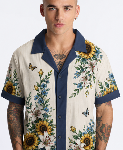 Sunflower & Lily Garden Men's Linen Shirt