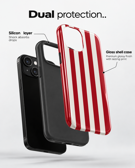 Classic Red Stripe Gloss Shell Dual Protection iPhone Case