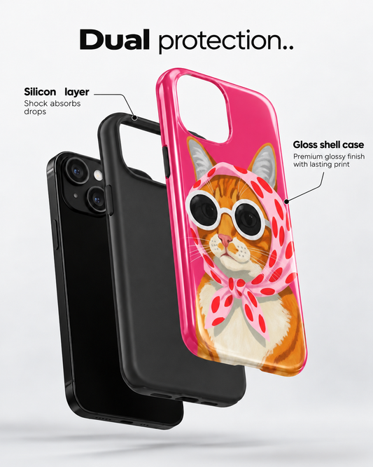 Cute Cat in Scarf Gloss Shell Dual Protection iPhone Case