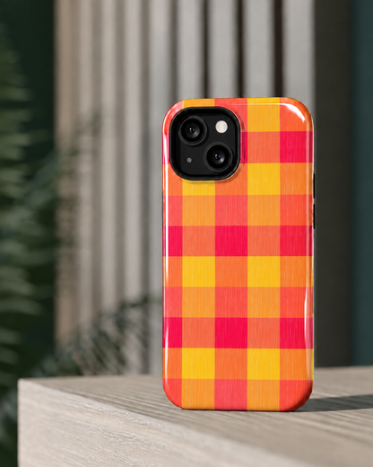 Retro Plaid Gloss Shell Dual Protection iPhone Case