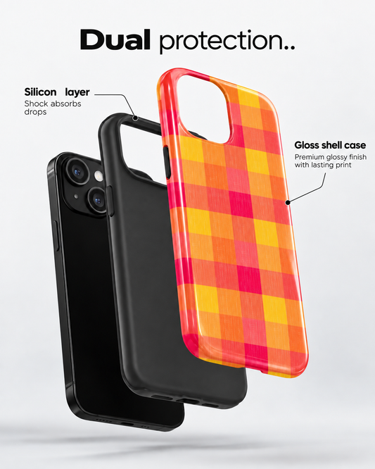 Retro Plaid Gloss Shell Dual Protection iPhone Case