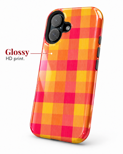 Retro Plaid Gloss Shell Dual Protection iPhone Case