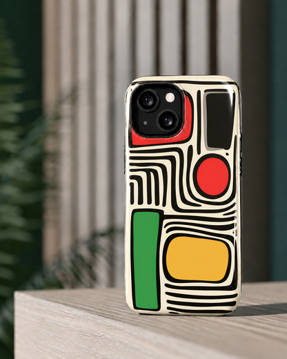 Retro Geometric Gloss Shell Dual Protection iPhone Case