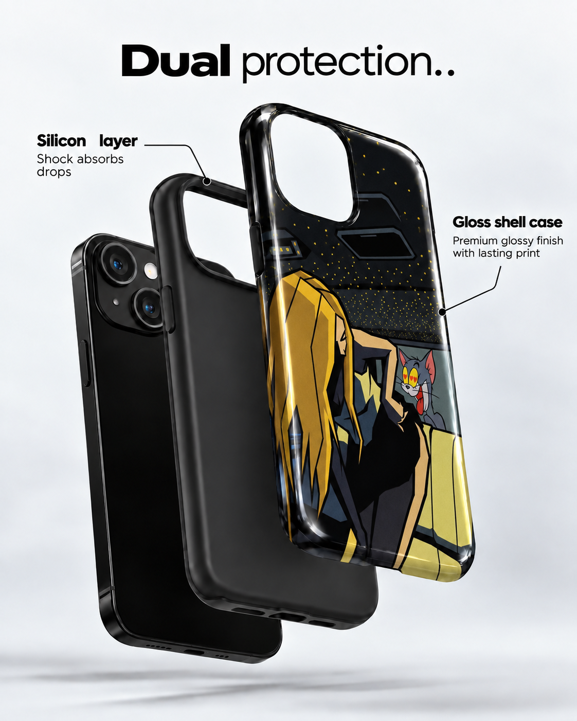 Cartoon Cat Chase Gloss Shell Dual Protection iPhone Case
