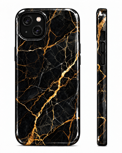 Black Gold Marble Gloss Shell Dual Protection iPhone Case