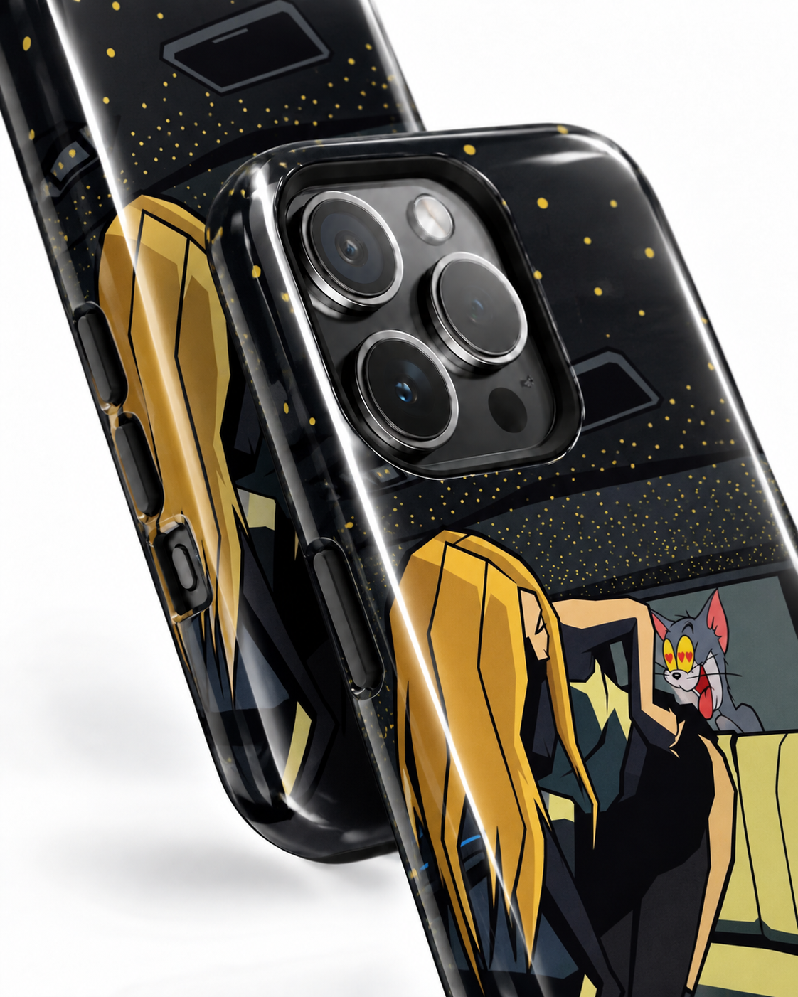 Cartoon Cat Chase Gloss Shell Dual Protection iPhone Case