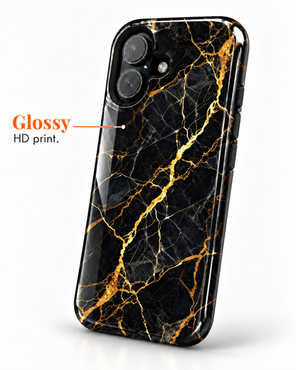 Black Gold Marble Gloss Shell Dual Protection iPhone Case