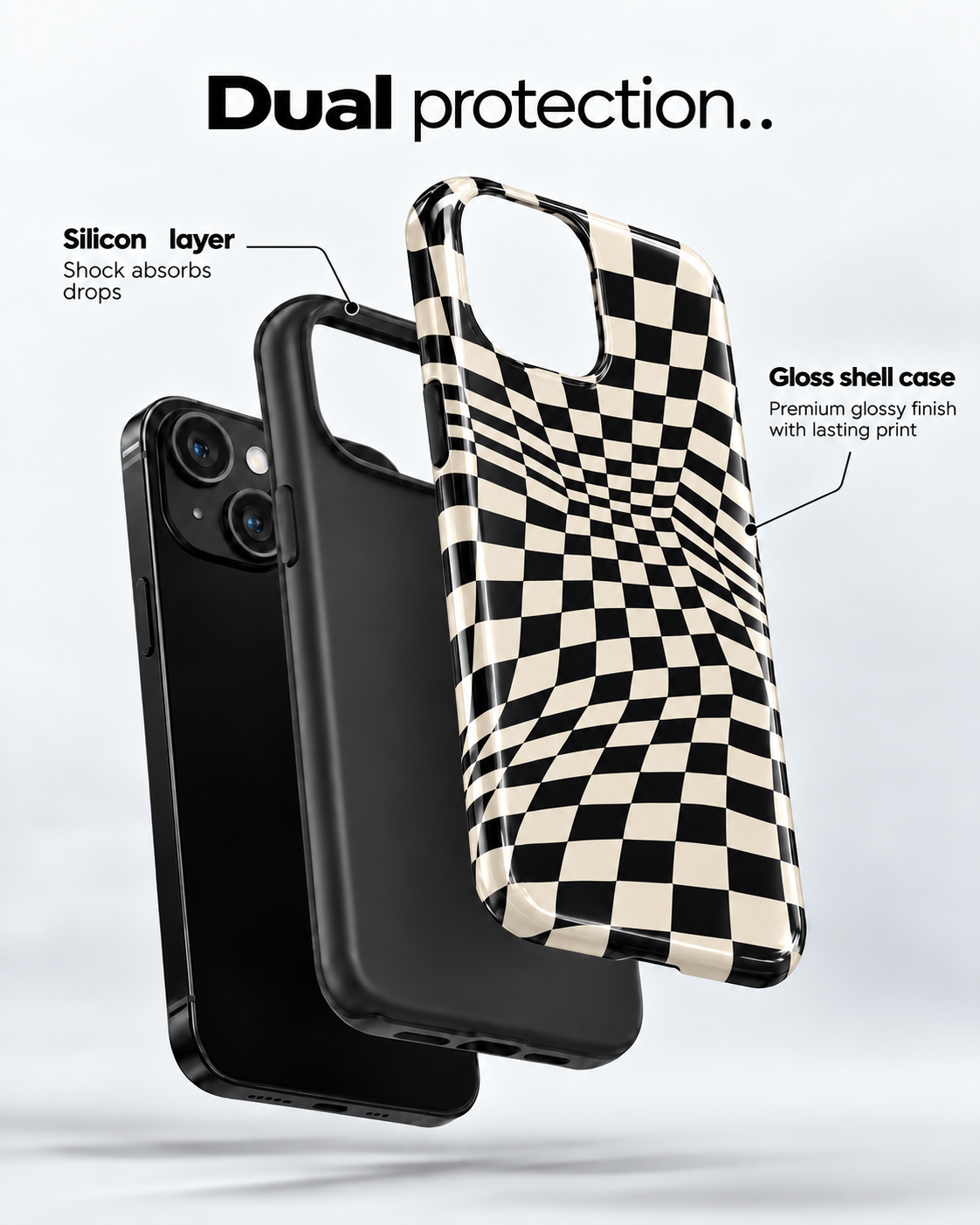 Warped Checkerboard Gloss Shell Dual Protection iPhone Case