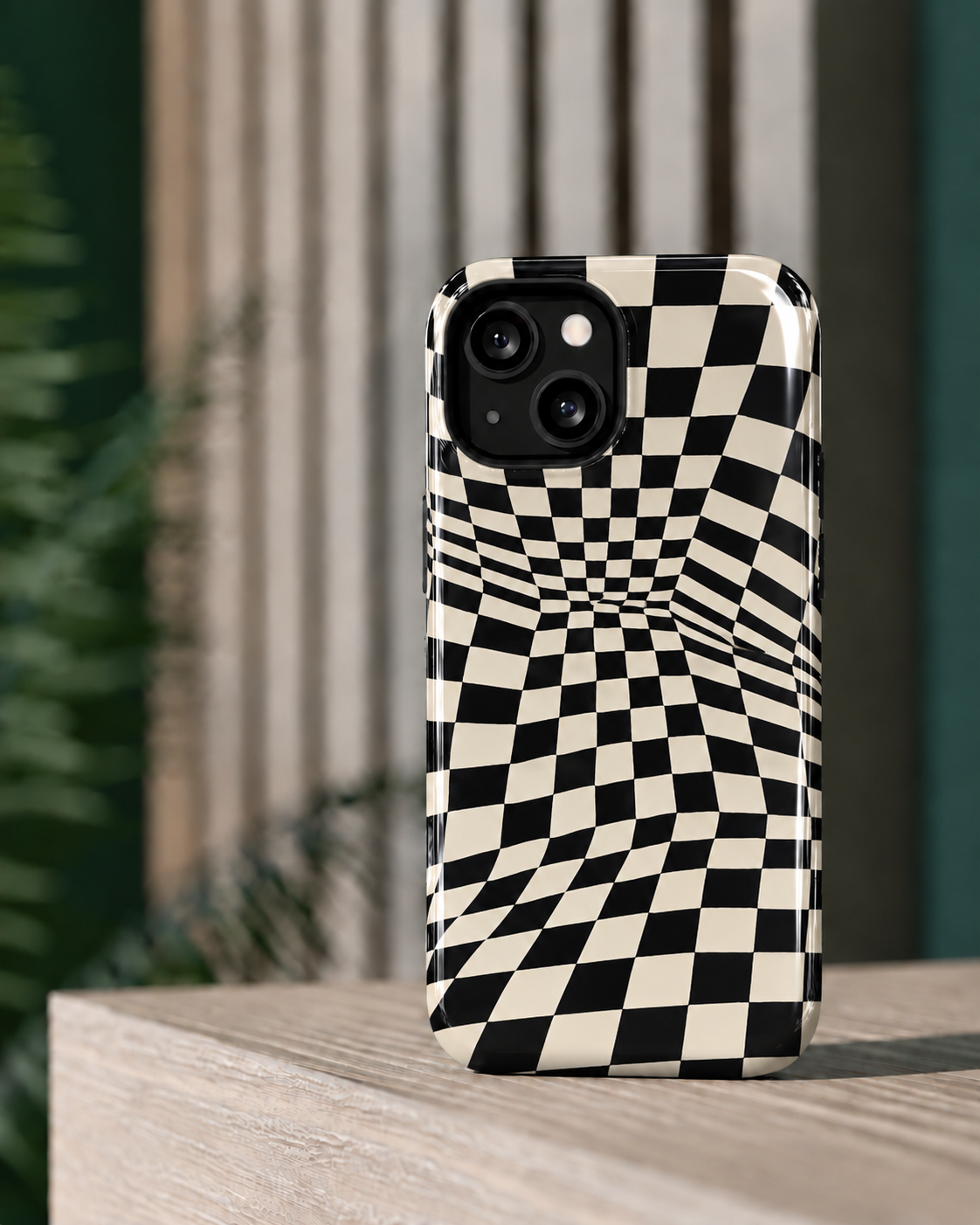 Warped Checkerboard Gloss Shell Dual Protection iPhone Case
