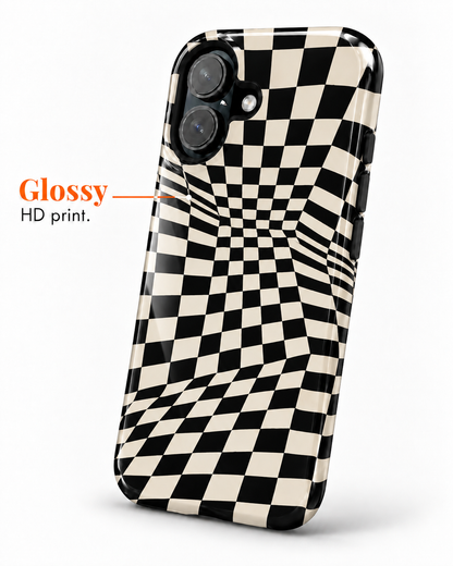 Warped Checkerboard Gloss Shell Dual Protection iPhone Case
