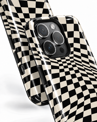 Warped Checkerboard Gloss Shell Dual Protection iPhone Case