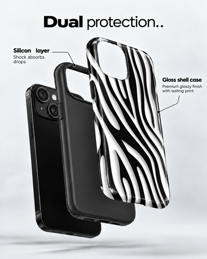Zebra Wave Gloss Shell Dual Protection iPhone Case