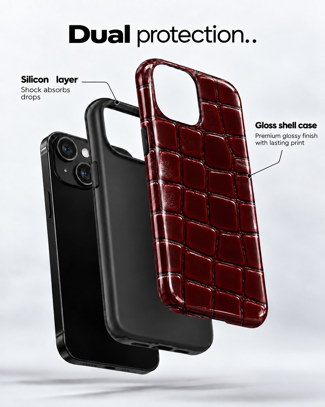 Burgundy Croc Texture Gloss Shell Dual Protection iPhone Case