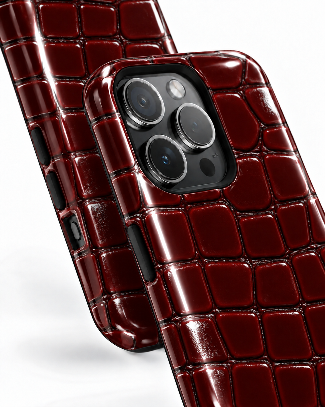 Burgundy Croc Texture Gloss Shell Dual Protection iPhone Case
