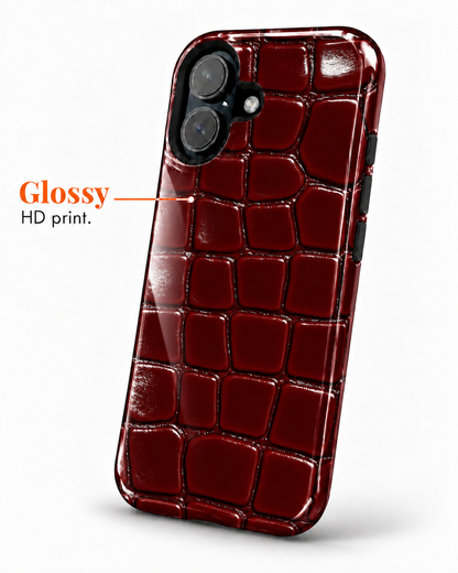 Burgundy Croc Texture Gloss Shell Dual Protection iPhone Case