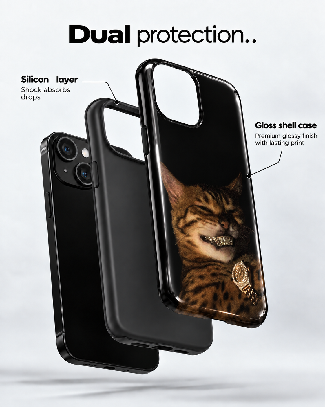 Rich Cat Bling Gloss Shell Dual Protection iPhone Case