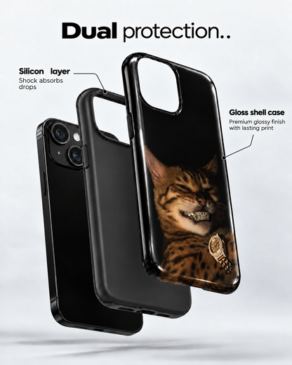 Rich Cat Bling Gloss Shell Dual Protection iPhone Case