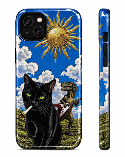 Black Cat & Dinosaur Guitar Gloss Shell Dual Protection iPhone Case