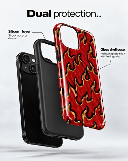 Pixel Flame Gloss Shell Dual Protection iPhone Case