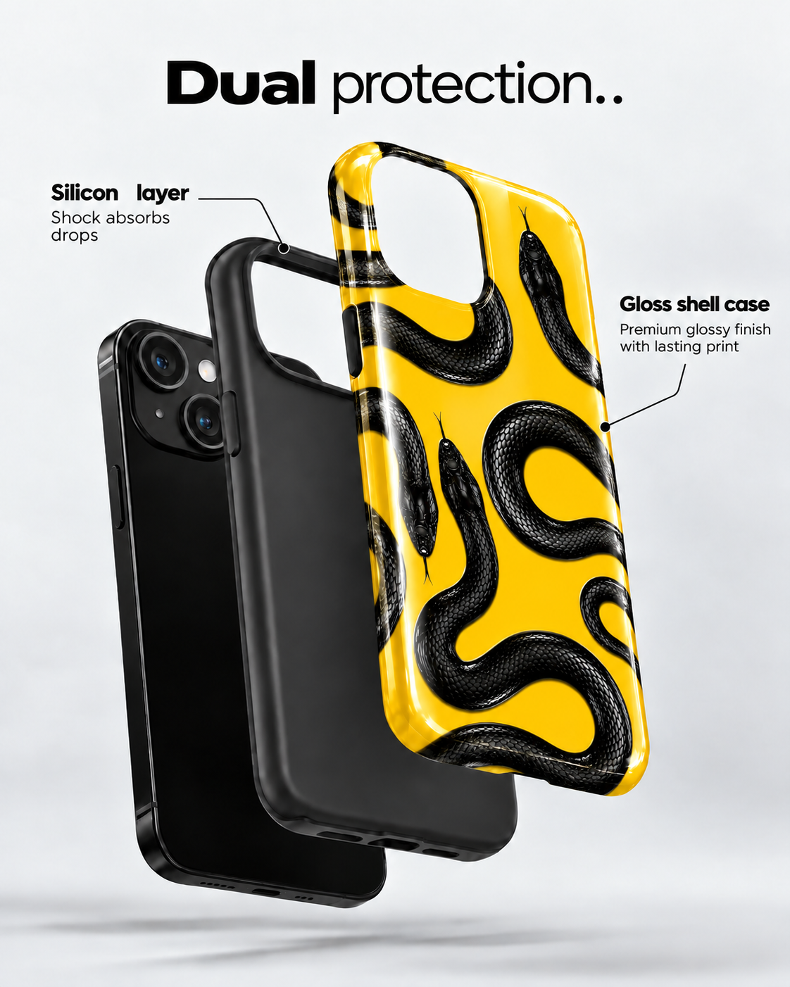 Black Snake Gloss Shell Dual Protection iPhone Case
